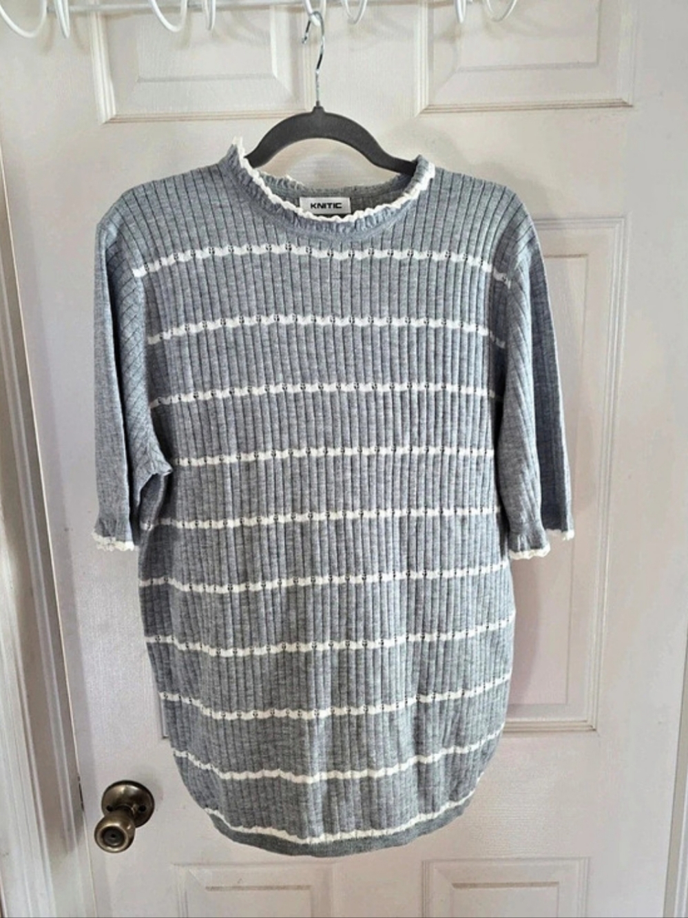 Knitic Gray & White Striped Knit Sweater